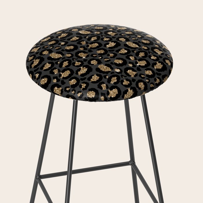 Black Gold Leopard Print Pattern Stool Gallery Image 2