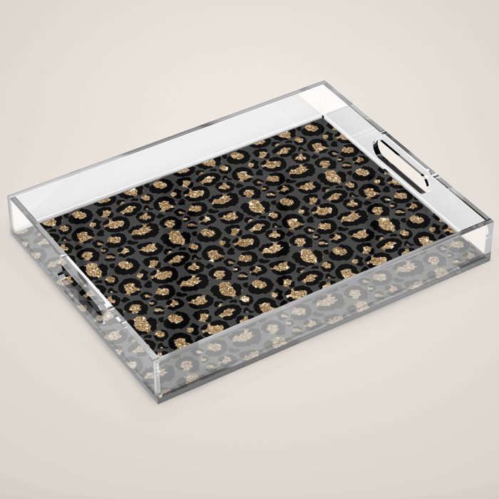 Black Gold Leopard Print Pattern Acrylic Tray Gallery Image 1