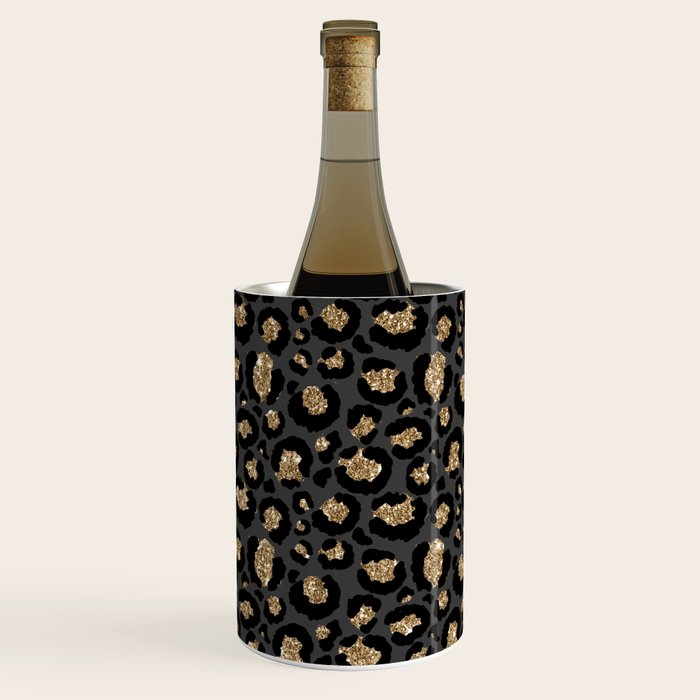 Black Gold Leopard Print Pattern Wine Chiller Gallery Image 3