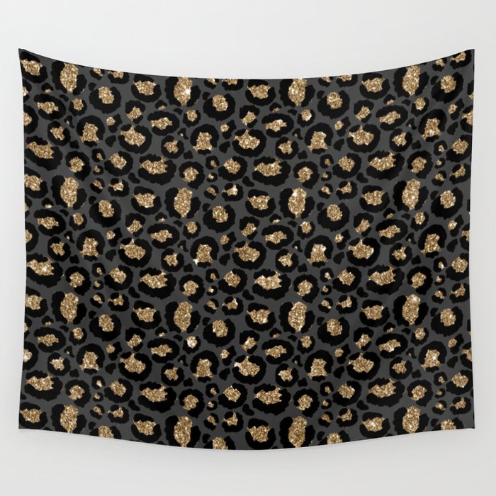 Black Gold Leopard Print Pattern Wall Tapestry Gallery Image 4