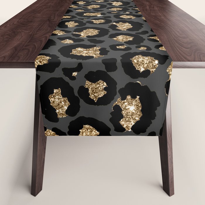 Black Gold Leopard Print Pattern Table Runner Gallery Image 1