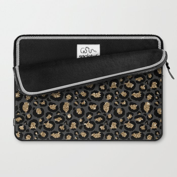 Black Gold Leopard Print Pattern Laptop Sleeve Gallery Image 2