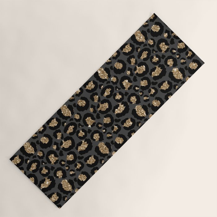 Black Gold Leopard Print Pattern Yoga Mat Gallery Image 1