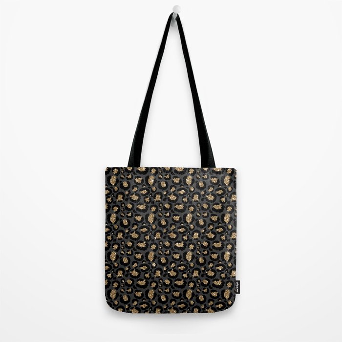 Black Gold Leopard Print Pattern Tote Bag Gallery Image 2