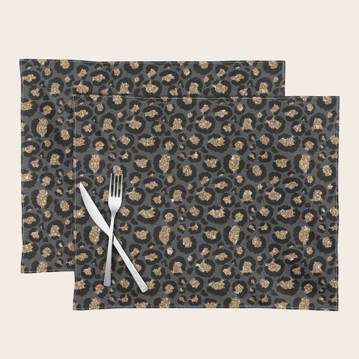 Black Gold Leopard Print Pattern Placemat Gallery Image 1
