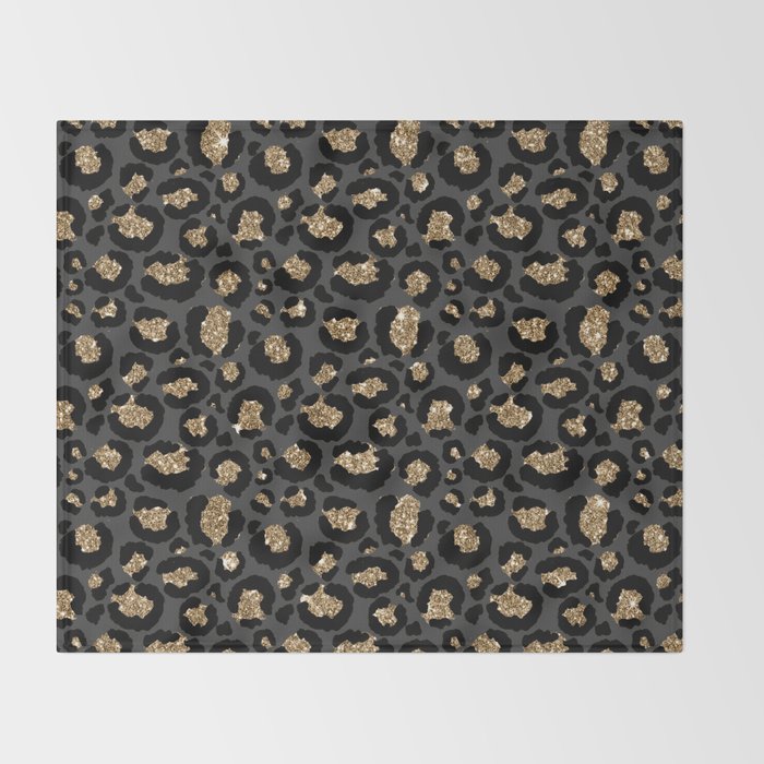 Black Gold Leopard Print Pattern Throw Blanket Gallery Image 2