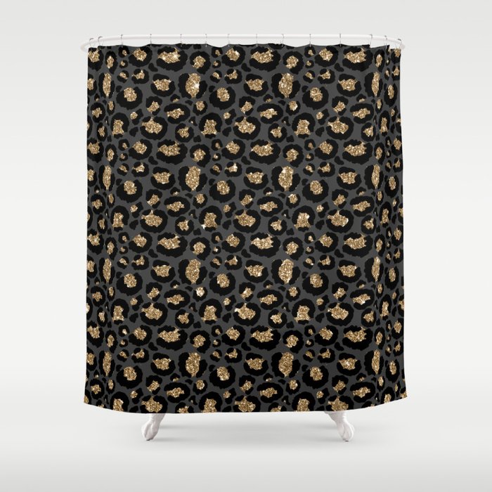 Black Gold Leopard Print Pattern Shower Curtain Gallery Image 1