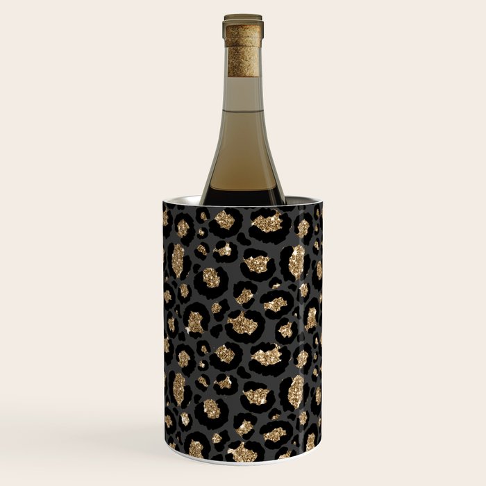 Black Gold Leopard Print Pattern Wine Chiller Gallery Image 1