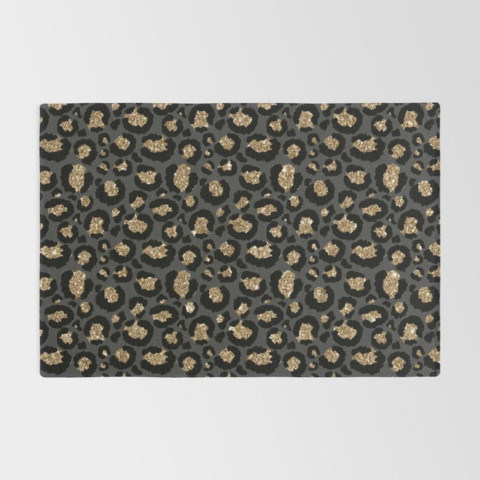 Black Gold Leopard Print Pattern Rug Gallery Image 2