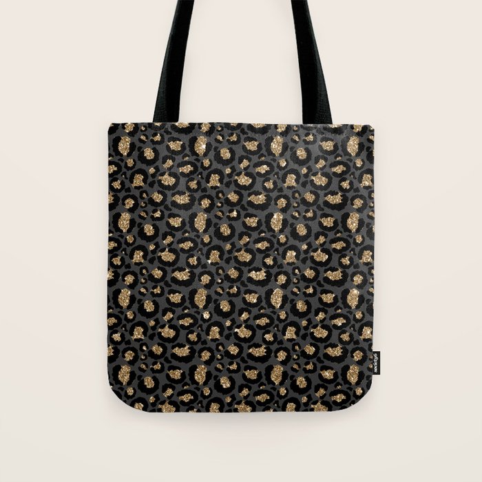Black Gold Leopard Print Pattern Tote Bag Gallery Image 1