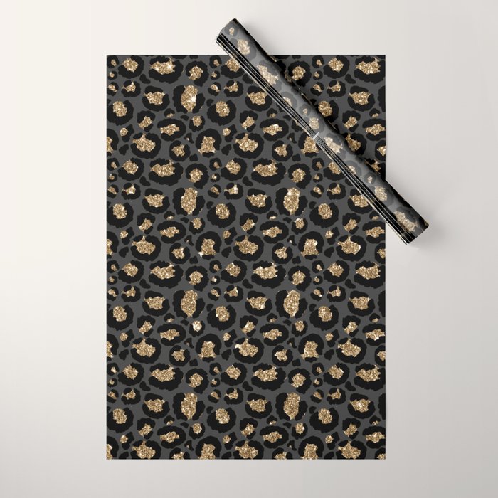 Black Gold Leopard Print Pattern Wrapping Paper Gallery Image 1