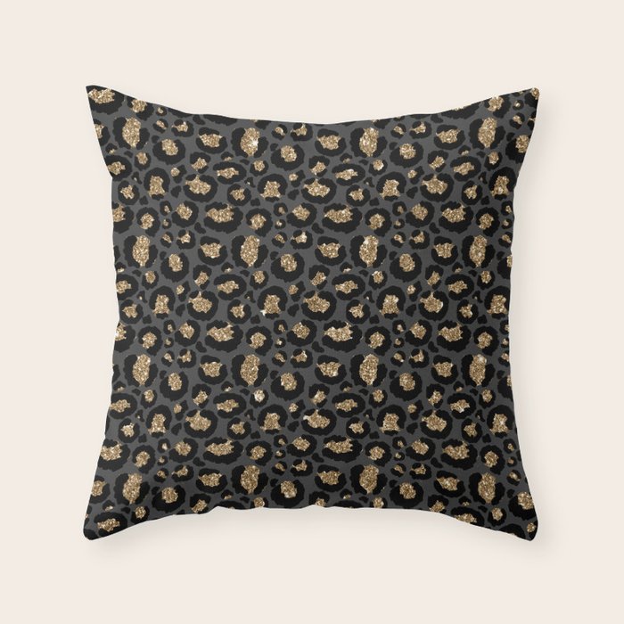 Black Gold Leopard Print Pattern Throw Pillow Gallery Image 6