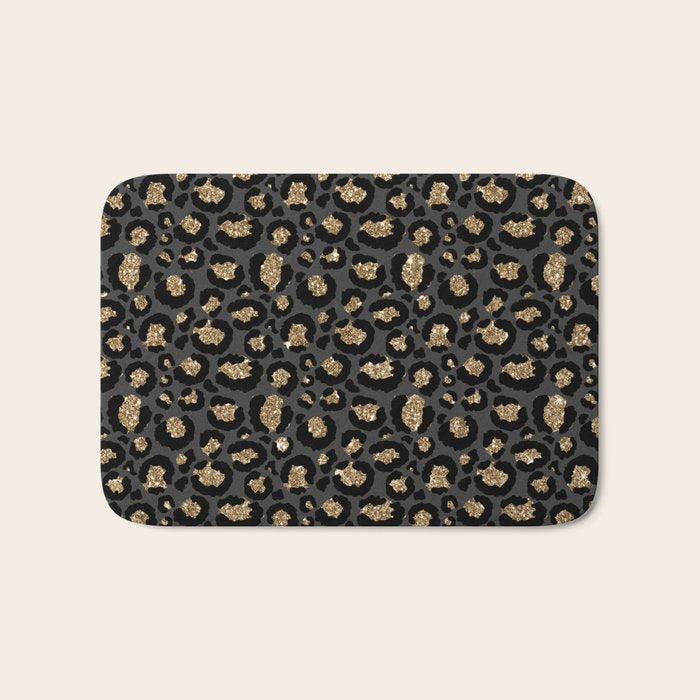 Black Gold Leopard Print Pattern Bath Mat Gallery Image 1
