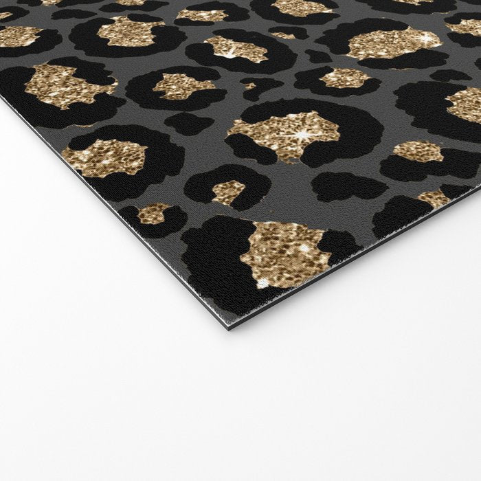 Black Gold Leopard Print Pattern Welcome Mat Gallery Image 2