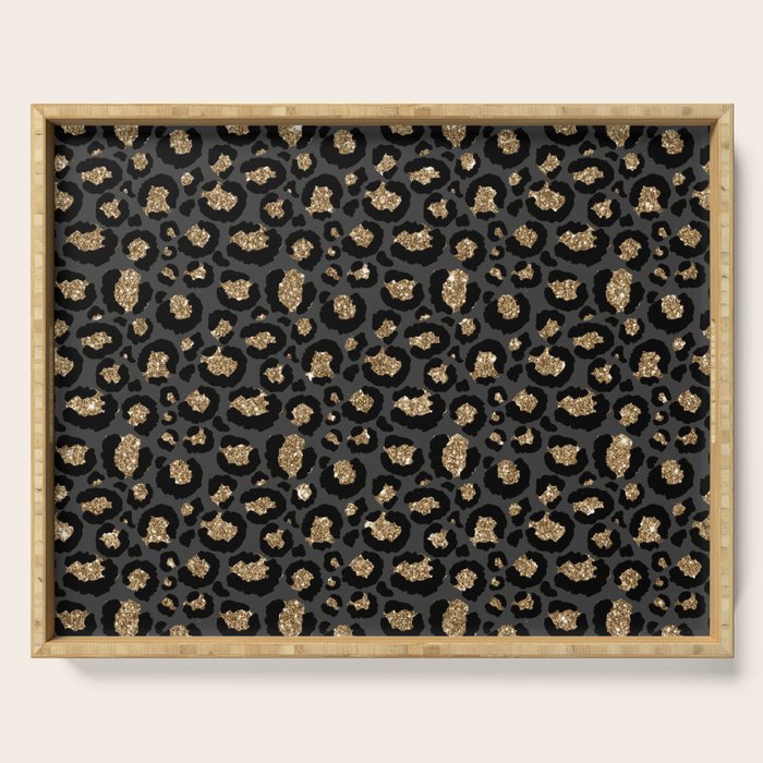 Black Gold Leopard Print Pattern Serving Tray Gallery Image 1