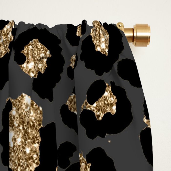 Black Gold Leopard Print Pattern Window Curtain Gallery Image 2