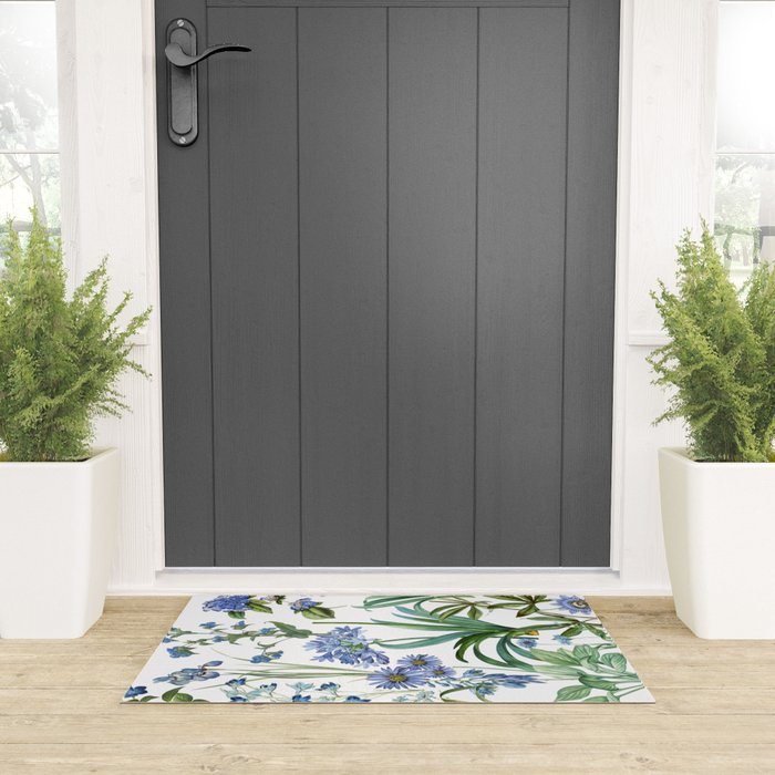Blue Botanical Floral Welcome Mat Gallery Image 3