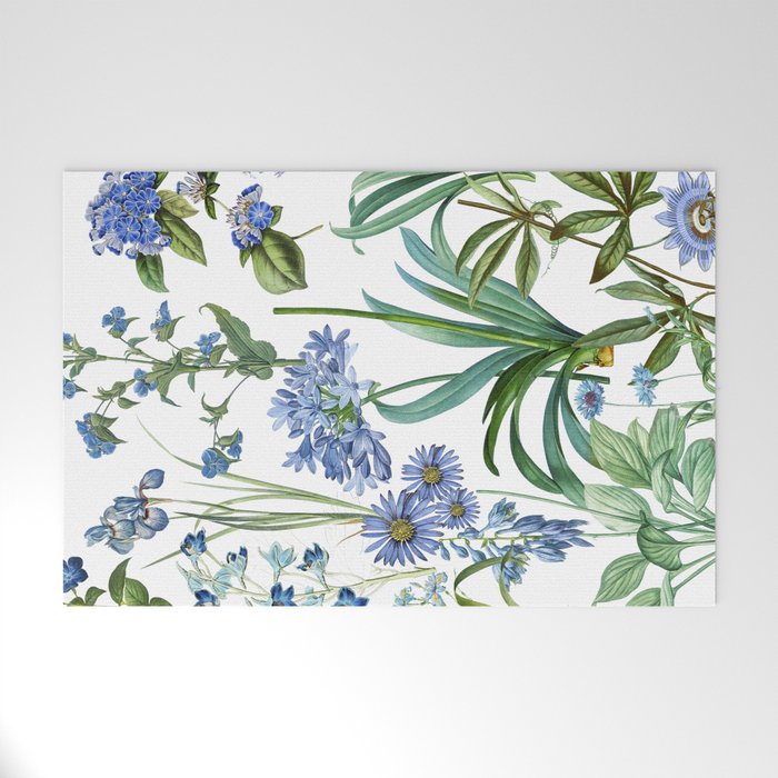 Blue Botanical Floral Welcome Mat Gallery Image 1