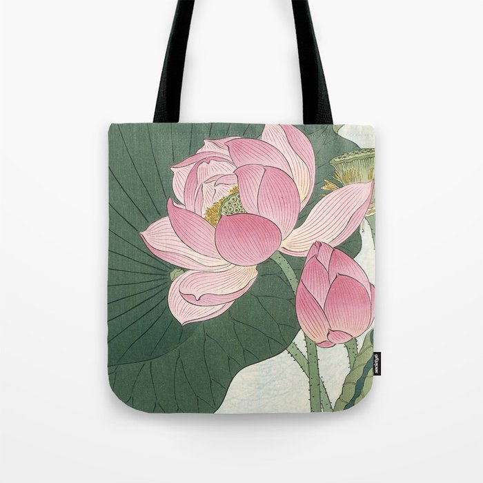 Flowering lotus flowers, Ohara Koson Tote Bag Gallery Image 1