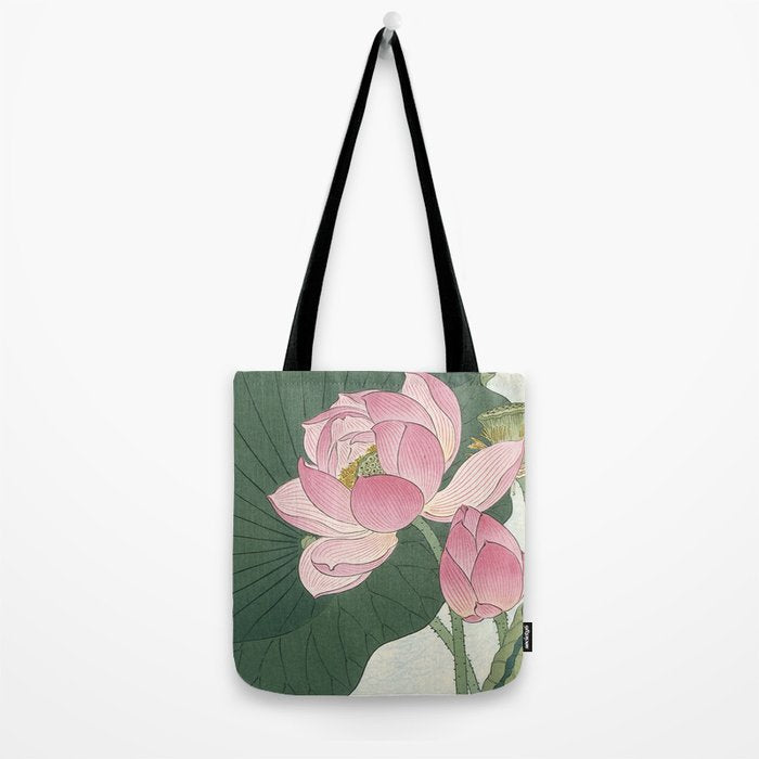 Flowering lotus flowers, Ohara Koson Tote Bag Gallery Image 2