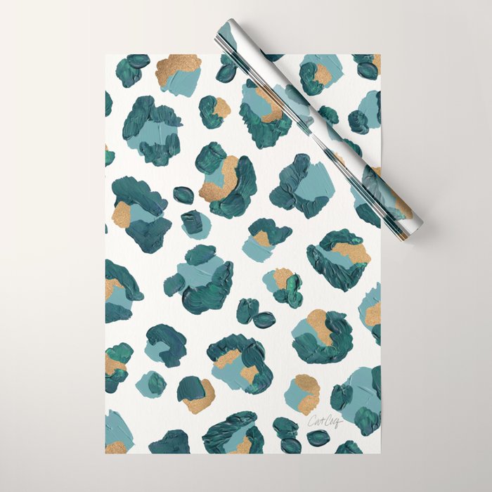 Leopard Print - Teal & Copper Wrapping Paper Gallery Image 1