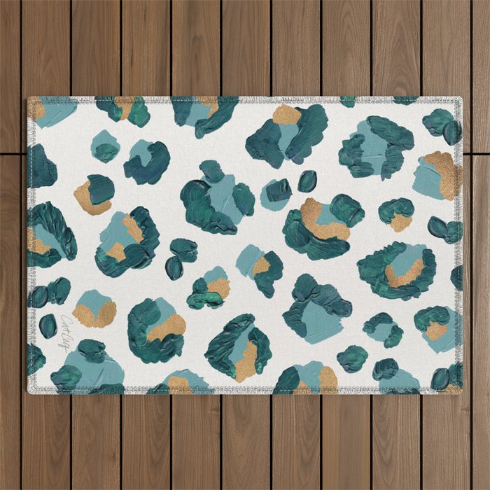Leopard Print - Teal & Copper Outdoor Rug Gallery Image 1