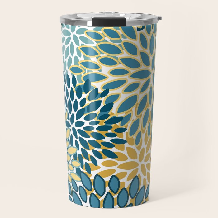 Modern Floral Prints, Teal and Yellow Travel Mug Gallery Image 1