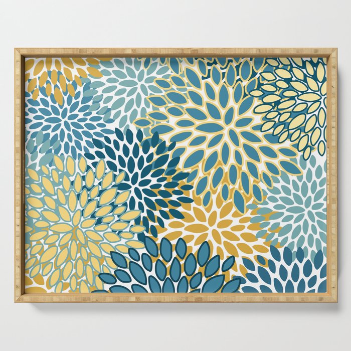 Modern Floral Prints, Teal and Yellow Serving Tray Gallery Image 1