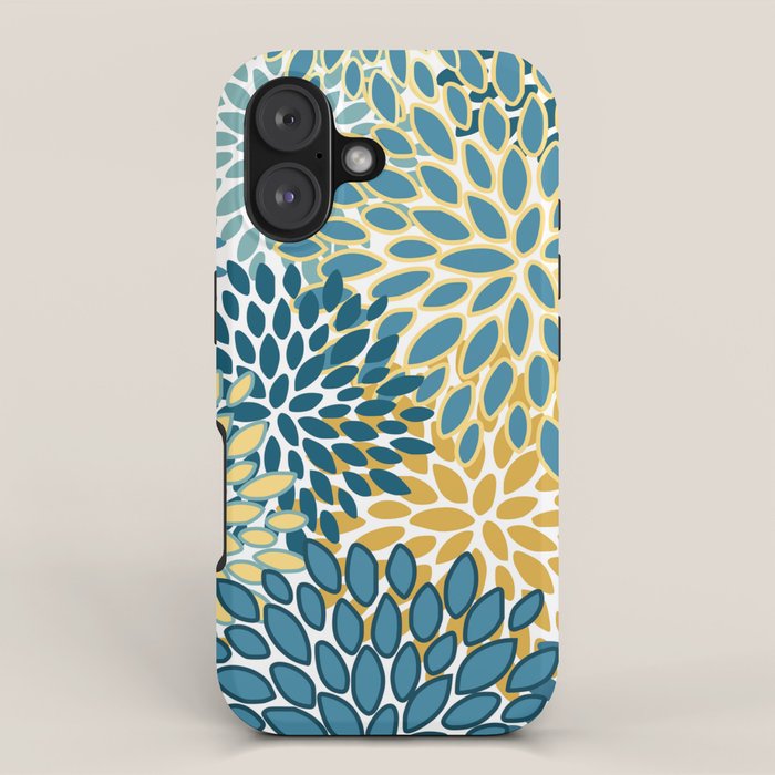 Modern Floral Prints, Teal and Yellow iPhone Case Gallery Image 1