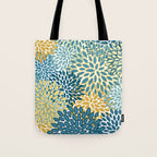 Modern Floral Prints, Teal and Yellow Tote Bag Gallery Image 1