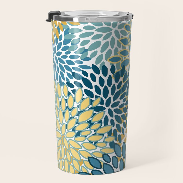 Modern Floral Prints, Teal and Yellow Travel Mug Gallery Image 3