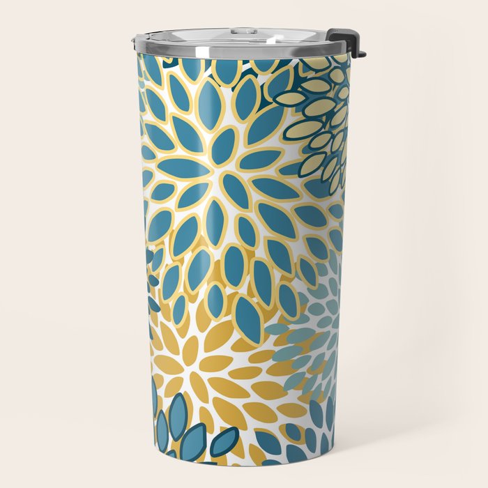 Modern Floral Prints, Teal and Yellow Travel Mug Gallery Image 2