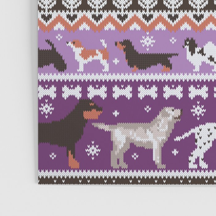 Fluffy and bright fair isle knitting doggie friends // seance purple and east side violet background brown orange white and grey dog breeds  Poster Gallery Image 3