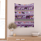 Fluffy and bright fair isle knitting doggie friends // seance purple and east side violet background brown orange white and grey dog breeds  Wall Tapestry Gallery Image 2