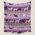 Fluffy and bright fair isle knitting doggie friends // seance purple and east side violet background brown orange white and grey dog breeds  Wall Tapestry Gallery Image 4