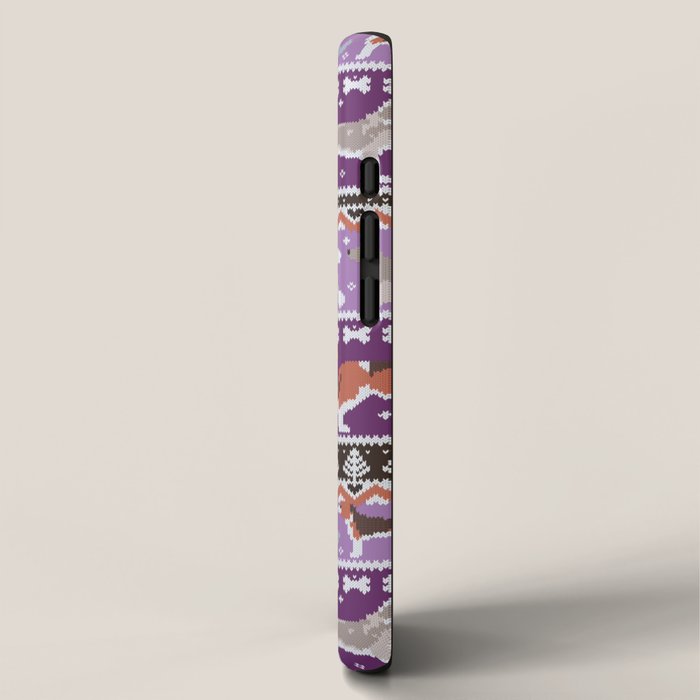 Fluffy and bright fair isle knitting doggie friends // seance purple and east side violet background brown orange white and grey dog breeds  iPhone Case Gallery Image 2