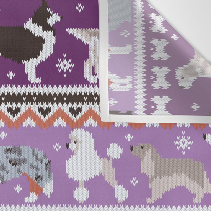Fluffy and bright fair isle knitting doggie friends // seance purple and east side violet background brown orange white and grey dog breeds  Wall Tapestry Gallery Image 3