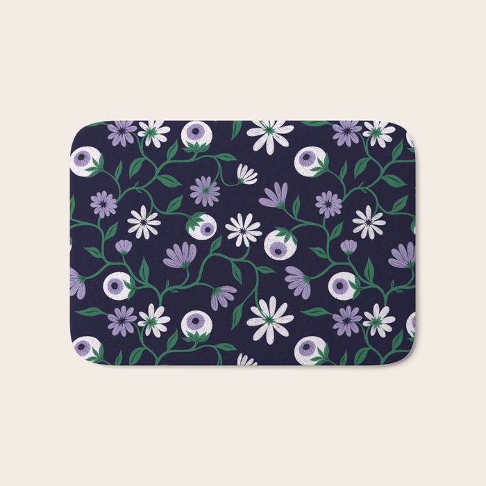 Dark Gothic Floral Garden Flowers and Eyes Creepy Halloween Bath Mat Gallery Image 1