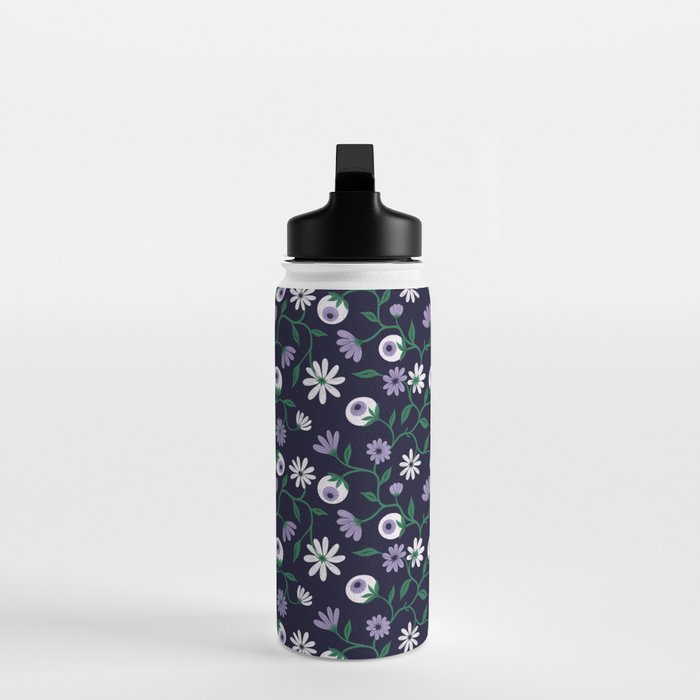 Dark Gothic Floral Garden Flowers and Eyes Creepy Halloween Water Bottle Gallery Image 3