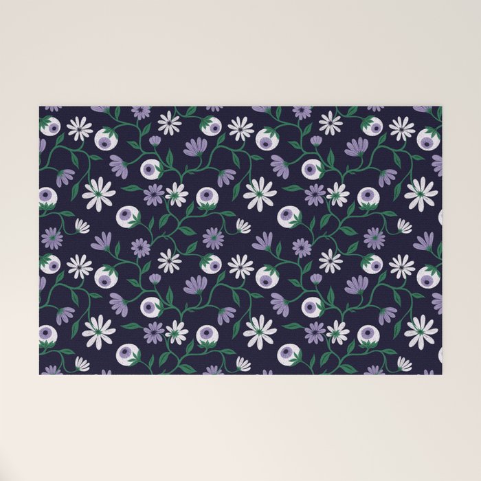 Dark Gothic Floral Garden Flowers and Eyes Creepy Halloween Welcome Mat Gallery Image 1