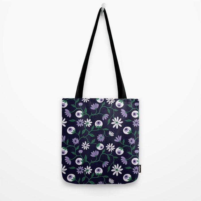 Dark Gothic Floral Garden Flowers and Eyes Creepy Halloween Tote Bag Gallery Image 2