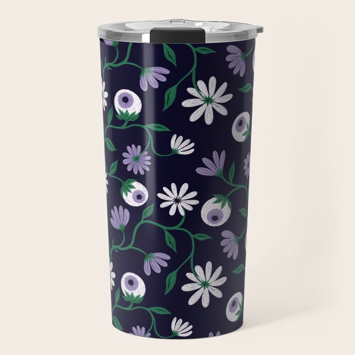 Dark Gothic Floral Garden Flowers and Eyes Creepy Halloween Travel Mug Gallery Image 1
