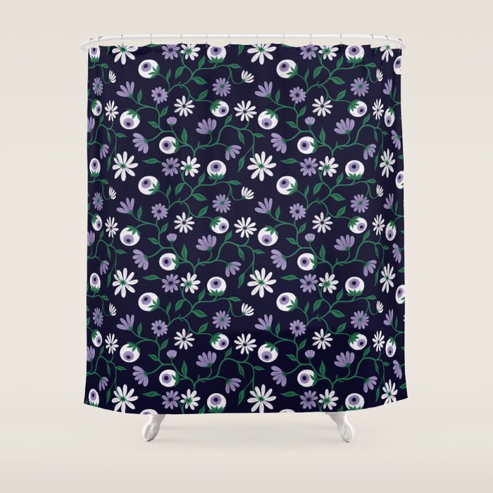 Dark Gothic Floral Garden Flowers and Eyes Creepy Halloween Shower Curtain Gallery Image 1