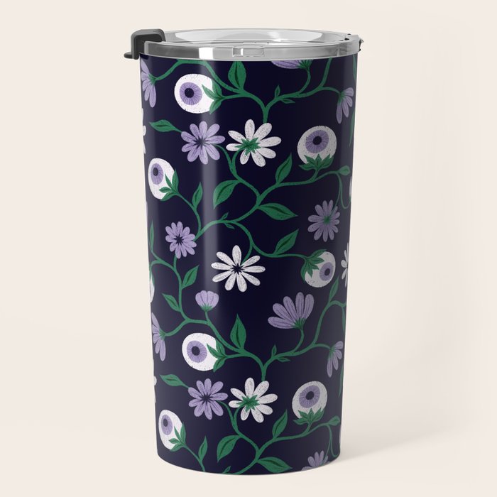 Dark Gothic Floral Garden Flowers and Eyes Creepy Halloween Travel Mug Gallery Image 3
