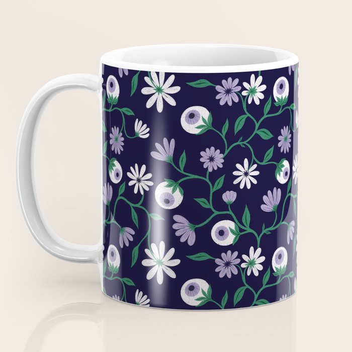 Dark Gothic Floral Garden Flowers and Eyes Creepy Halloween Coffee Mug Gallery Image 3
