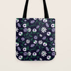 Dark Gothic Floral Garden Flowers and Eyes Creepy Halloween Tote Bag Gallery Image 1