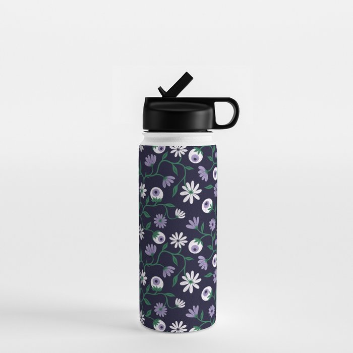 Dark Gothic Floral Garden Flowers and Eyes Creepy Halloween Water Bottle Gallery Image 1