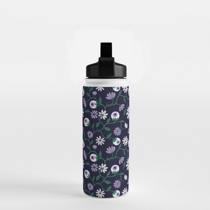 Dark Gothic Floral Garden Flowers and Eyes Creepy Halloween Water Bottle Gallery Image 2