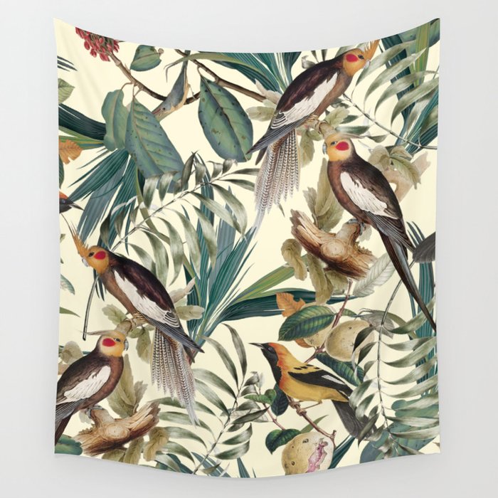 Floral and Birds Vintage Garden Wall Tapestry Gallery Image 4