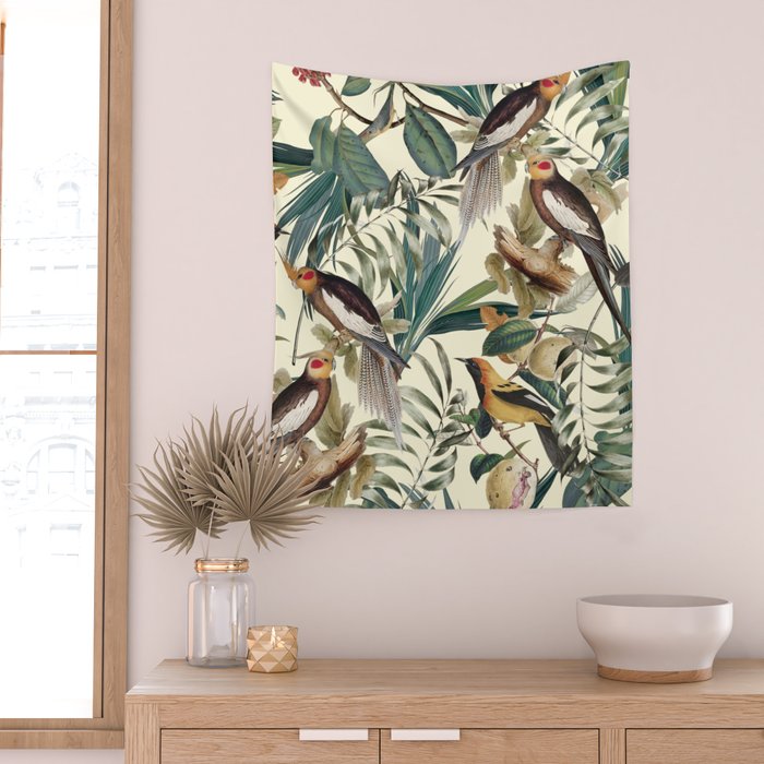 Floral and Birds Vintage Garden Wall Tapestry Gallery Image 2